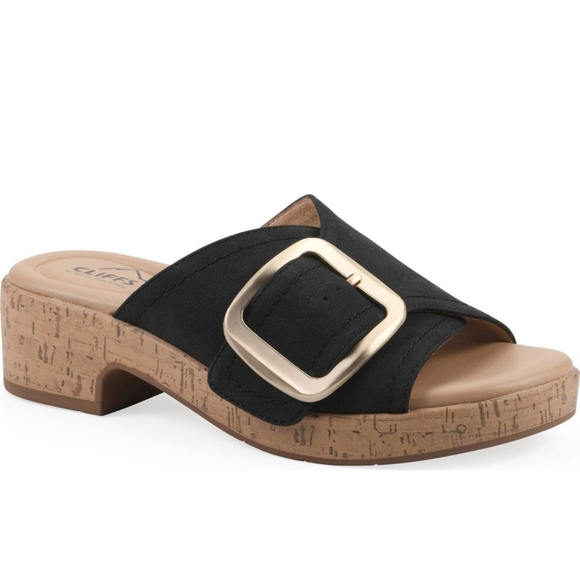 Cliffs by White Mountain Women's Black Nubuck Slide Sandals - Picture 16 of 16